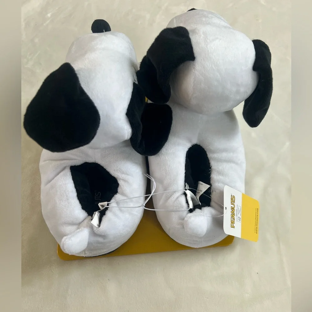 Peanuts Snoopy Plush‎ Slippers Black & White Kids Size 2/3 NWT